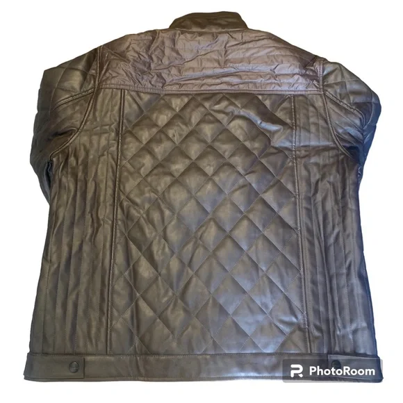 Perry Ellis Portfolio Brown Faux Leather Mens Quilted Zipper